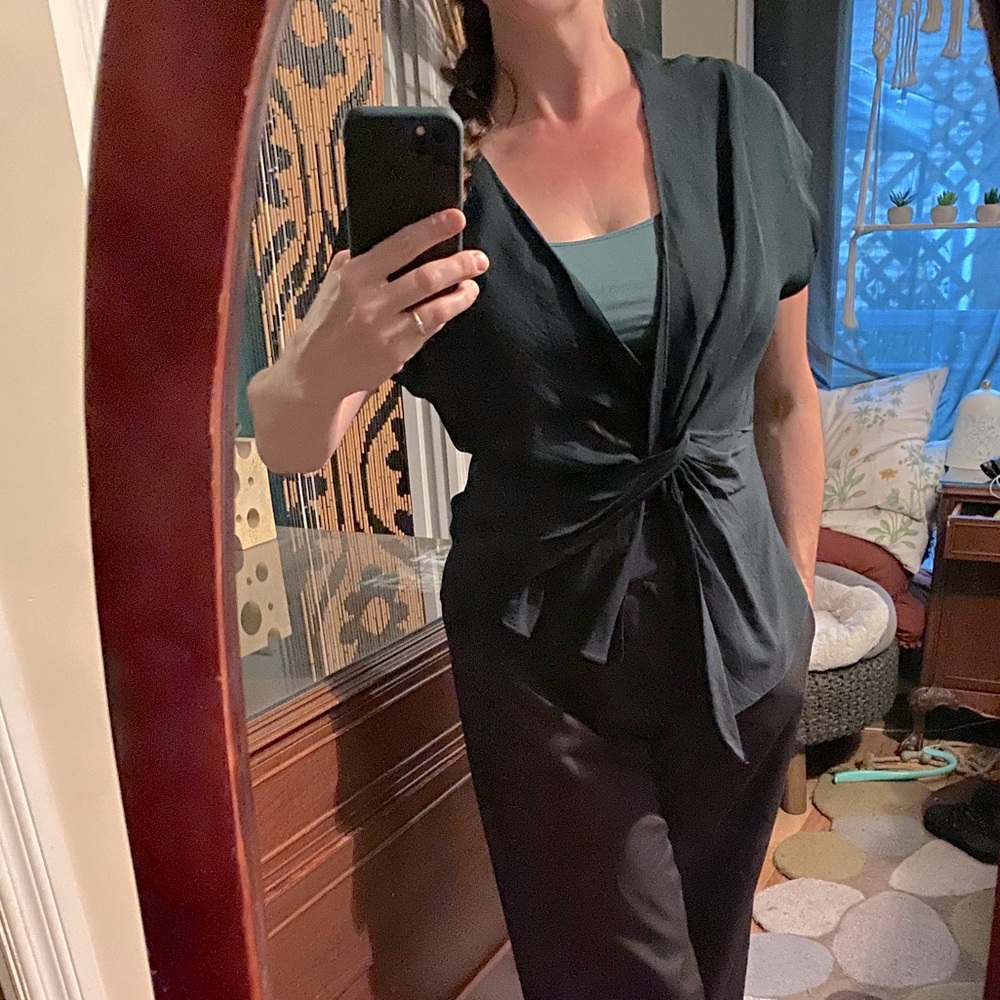 Zara Twist Front Dark Green Blouse